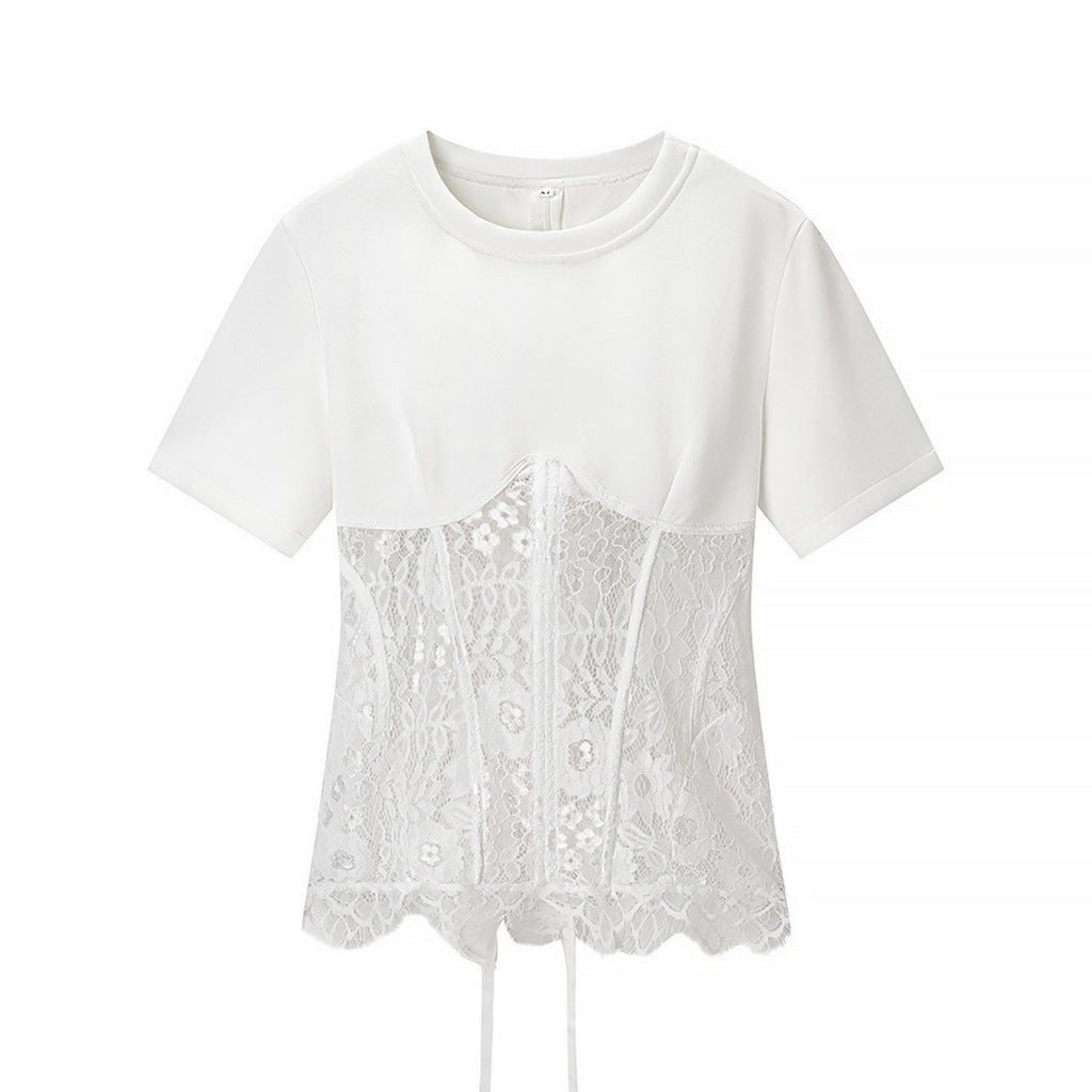 Women’s White Lace Trim Casual Top
