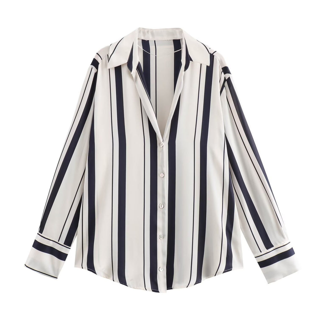 Women’s Blue Striped Satin Shirt