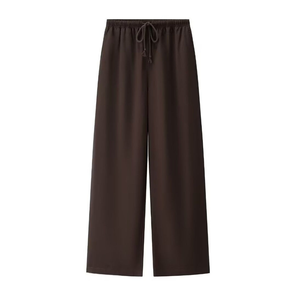 Women’s Dark Brown Linen Blend Elastic Waist Casual Pants
