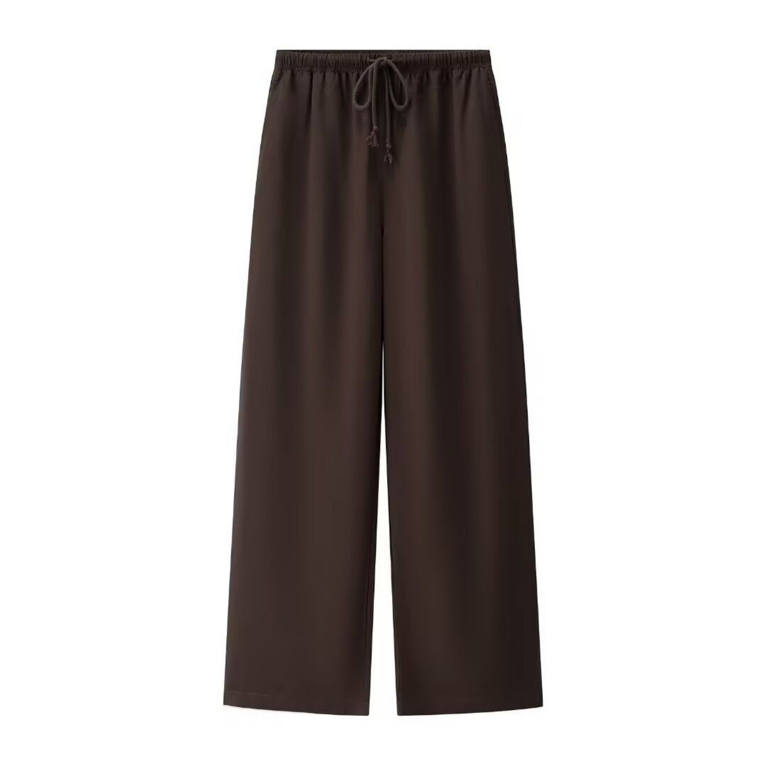 Women’s Dark Brown Linen Blend Elastic Waist Casual Pants
