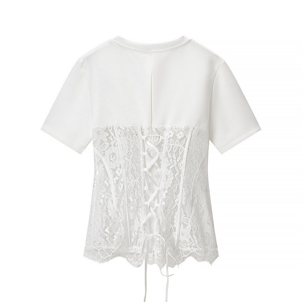 Women’s White Lace Trim Casual Top