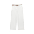 Women’s White High-Waisted Belted Rolled Hem Shorts