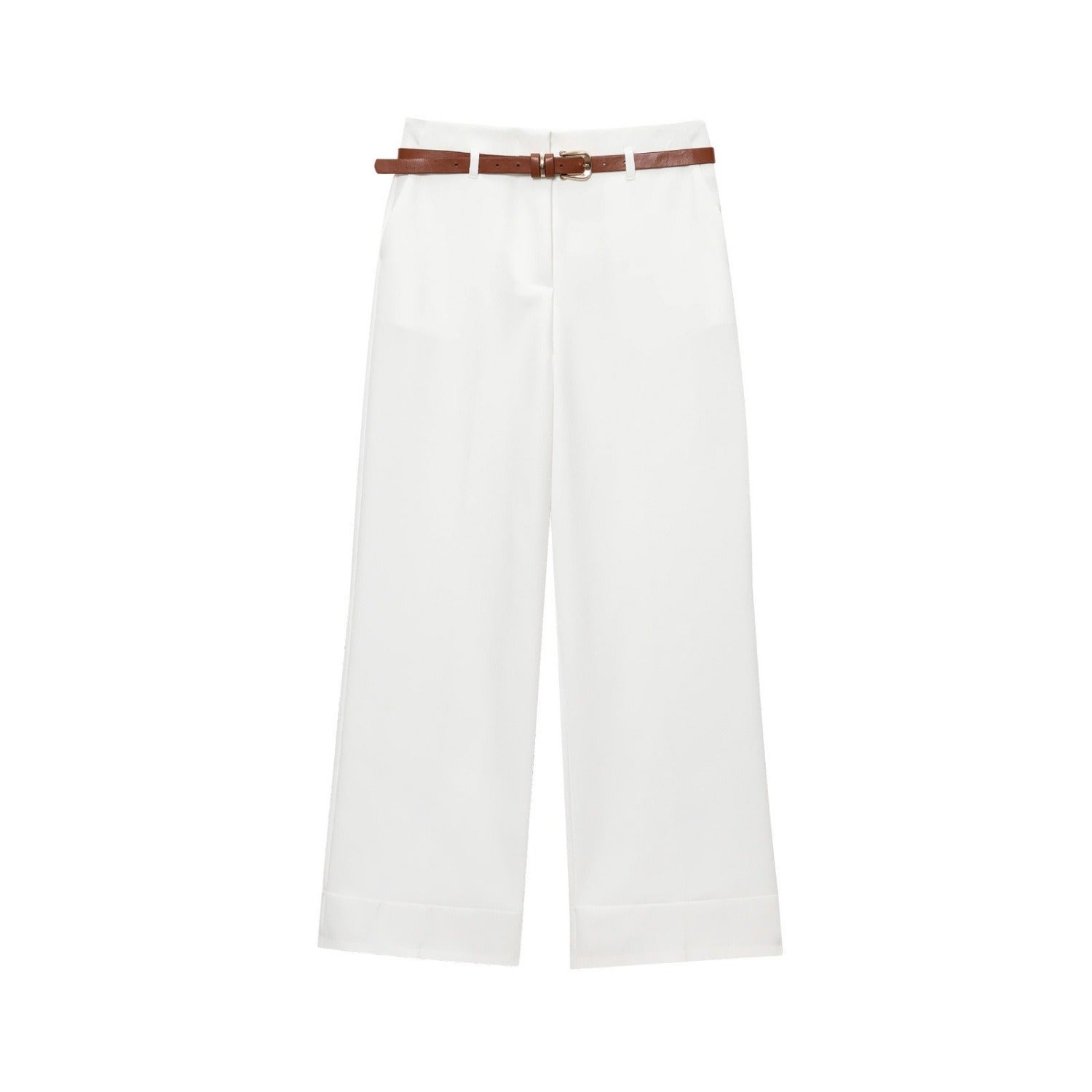 Women’s White High-Waisted Belted Rolled Hem Shorts