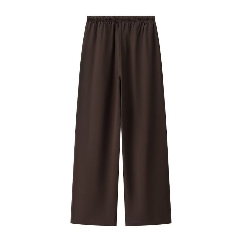 Women’s Dark Brown Linen Blend Elastic Waist Casual Pants