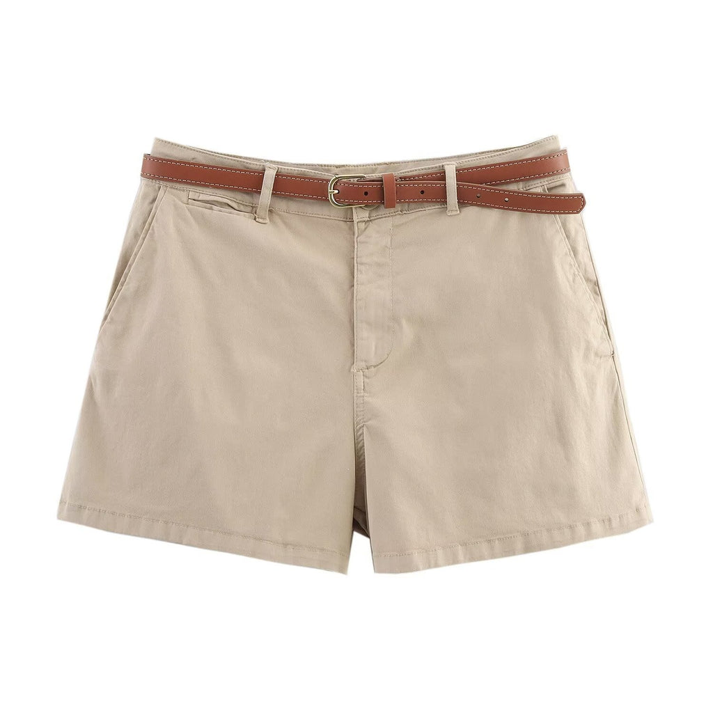 Women’s Camel Belted Casual Shorts
