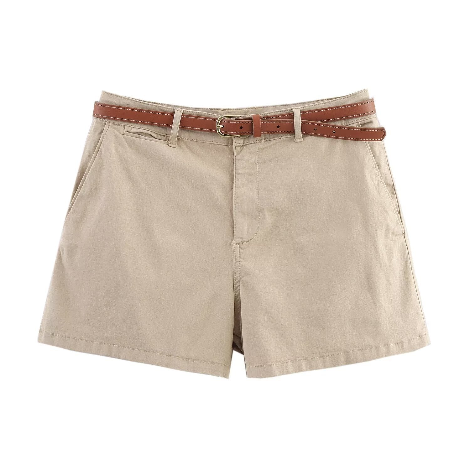 Women’s Camel Belted Casual Shorts