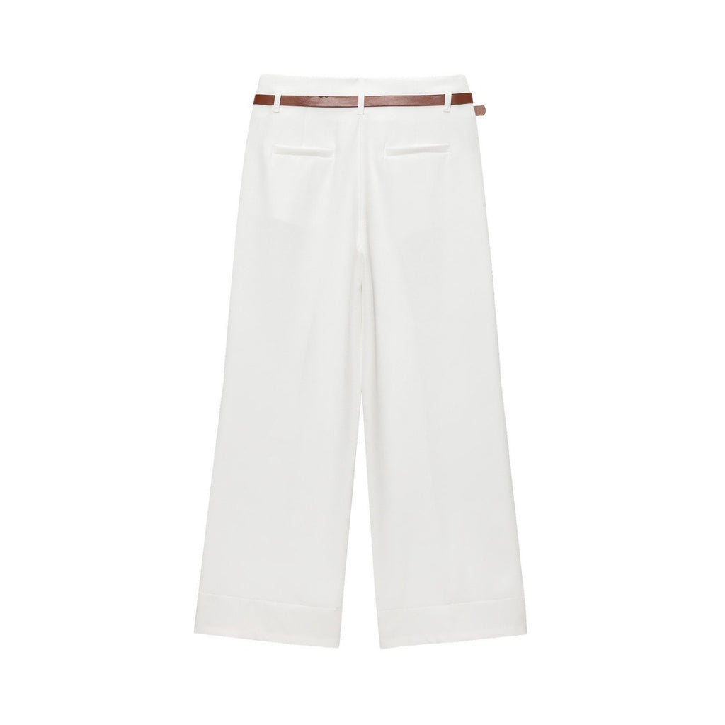 Women’s White High-Waisted Belted Rolled Hem Shorts