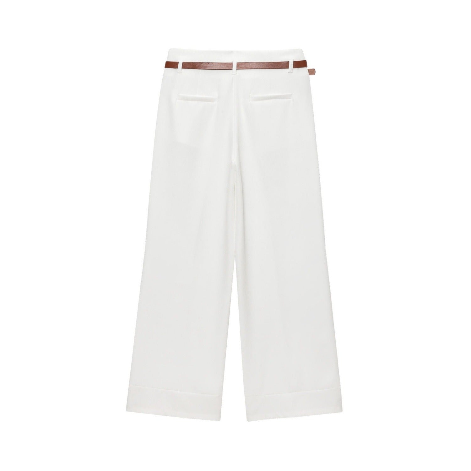 Women’s White High-Waisted Belted Rolled Hem Shorts