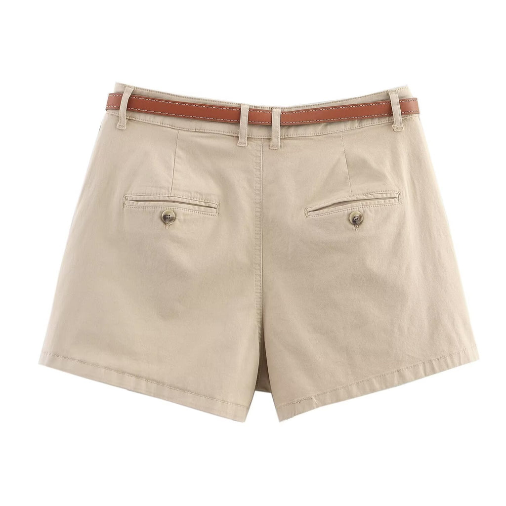 Women’s Camel Belted Casual Shorts