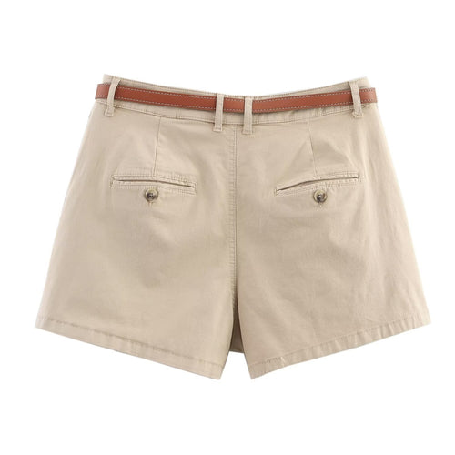 Women’s Camel Belted Casual Shorts