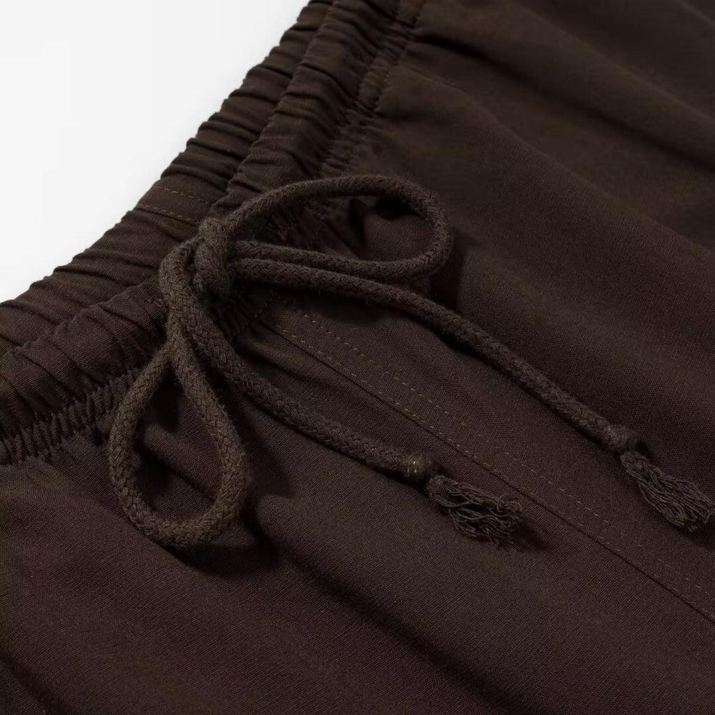 Women’s Dark Brown Linen Blend Elastic Waist Casual Pants
