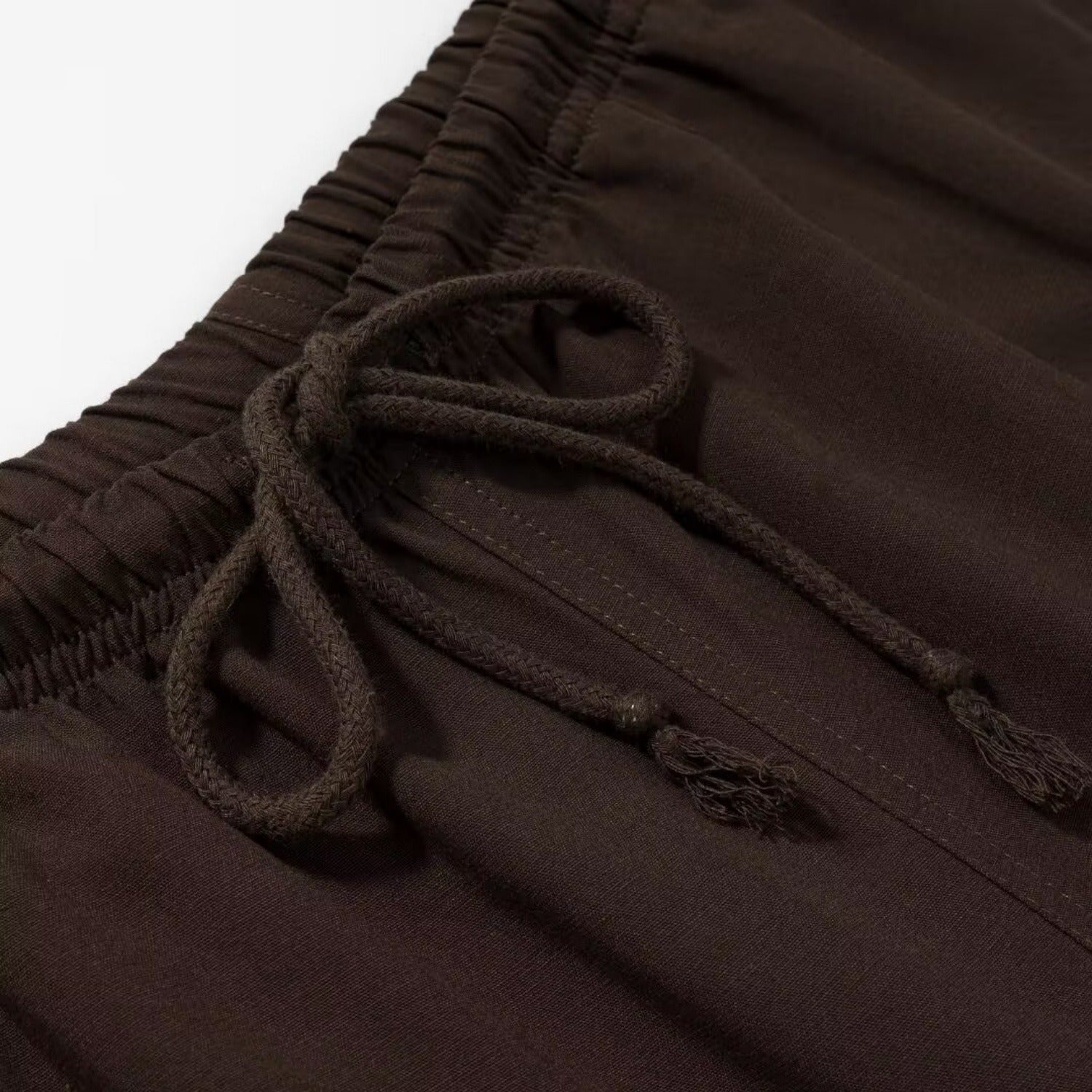 Women’s Dark Brown Linen Blend Elastic Waist Casual Pants