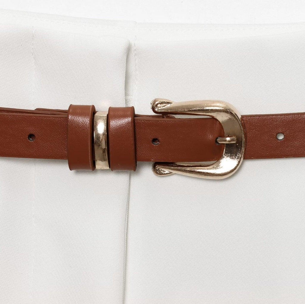 Women’s White High-Waisted Belted Rolled Hem Shorts