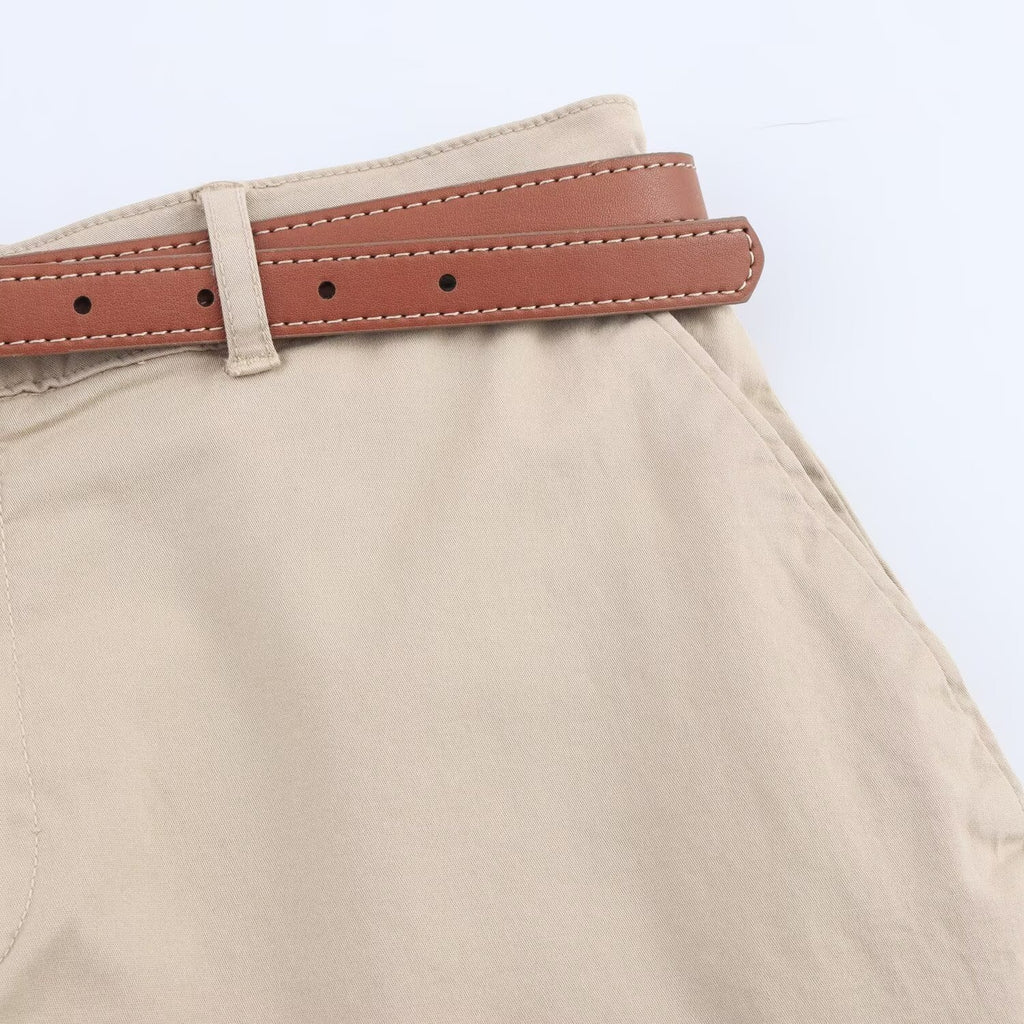 Women’s Camel Belted Casual Shorts