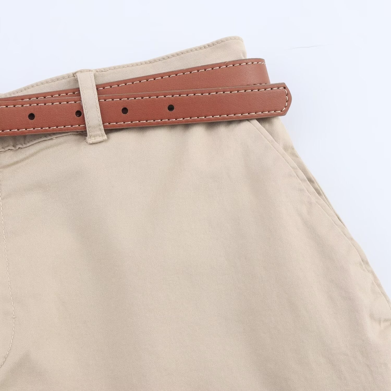 Women’s Camel Belted Casual Shorts