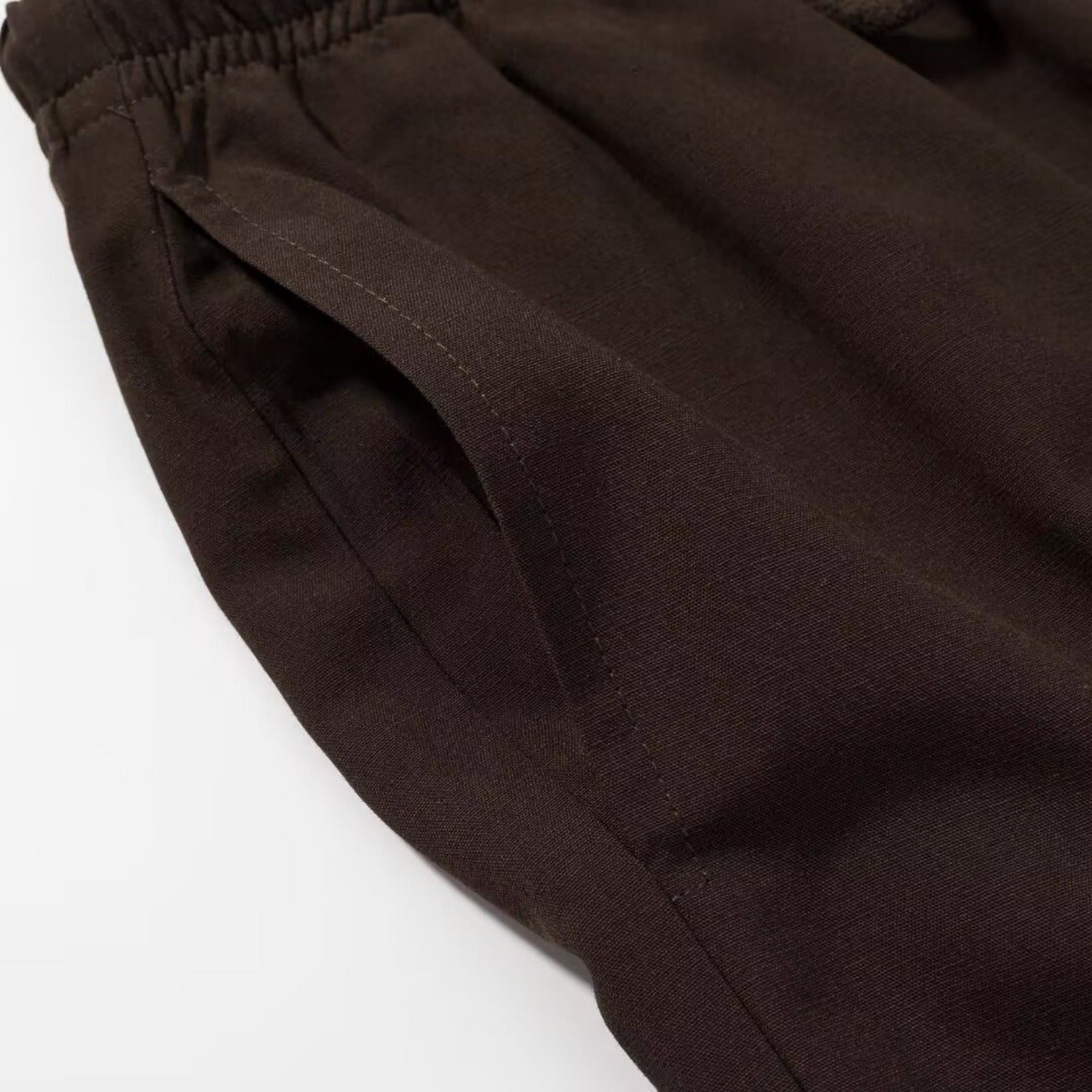 Women’s Dark Brown Linen Blend Elastic Waist Casual Pants